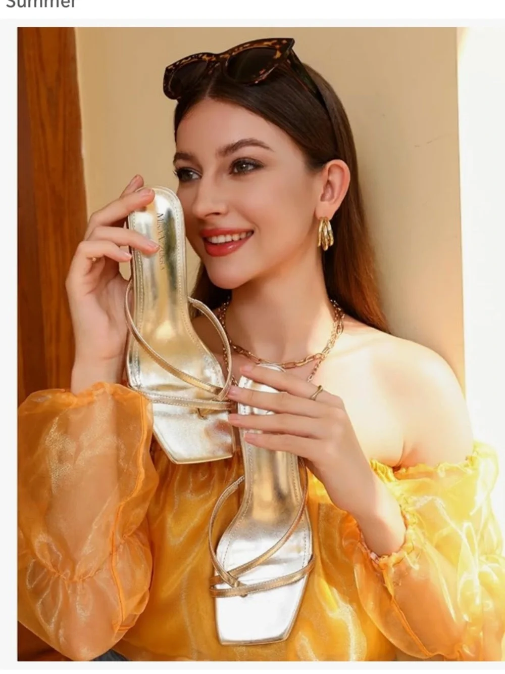 Metallic Gold Strappy Kitten Heel Sandals - Women - Picture 2 of 11